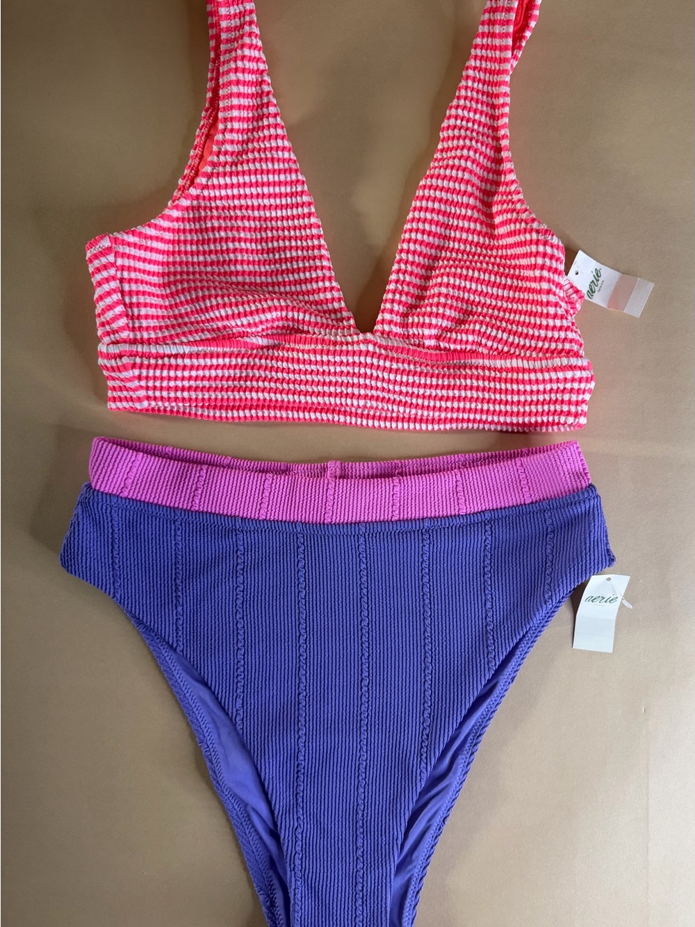 aerie Pink & Purple Ribbed Two-Piece Bikini